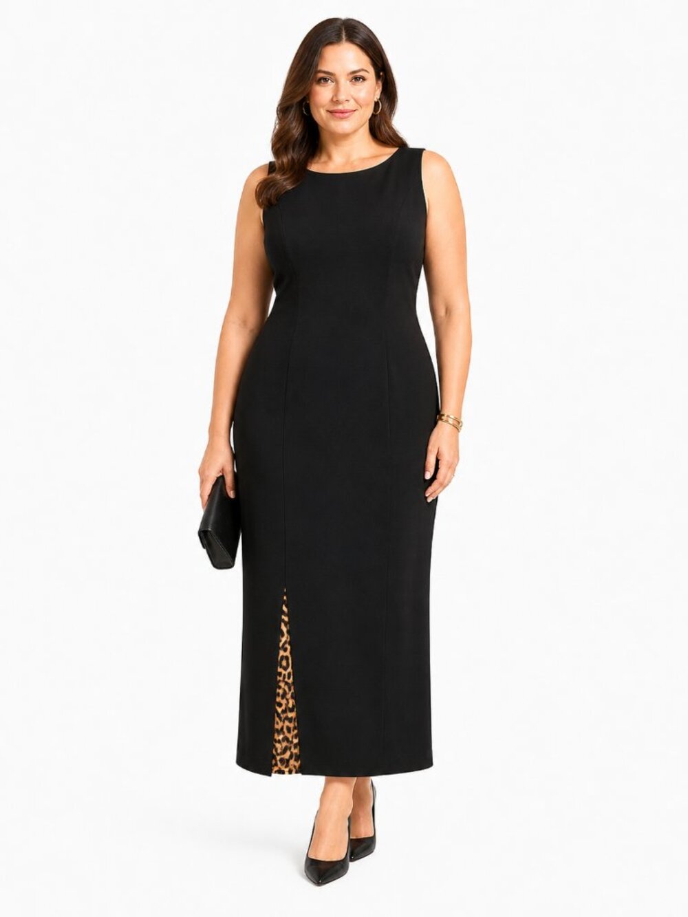 Danny & Nicole Black Leopard Inset Maxi Party Dress Size 14 LBD Mob Wife